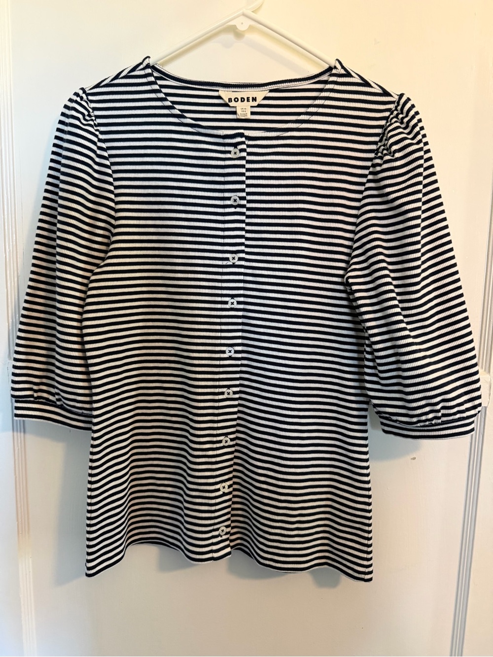 Boden Navy and White Striped Button-Down Cardigan - Picture 2 of 5